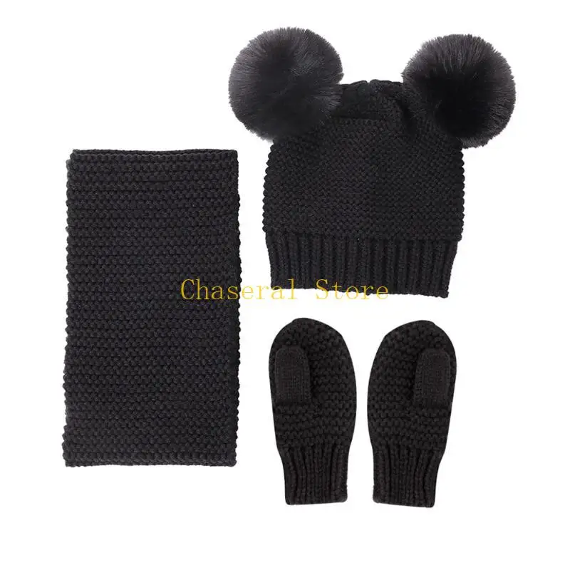 

E7CE Windproof Children Hats Gloves Scarf Set Children Knitted Hat Suit Winter Warm Boys Girls Knitted Caps for Kids