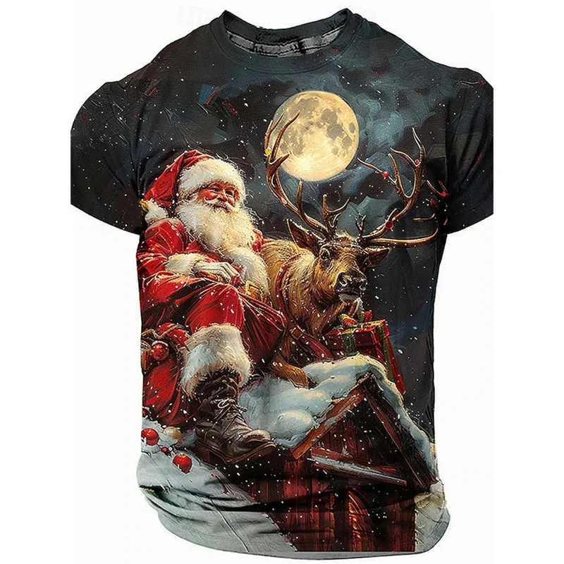 3D Printed Happy Santa Claus T-Shirt For Men New Year Christmas Pattern Tees Summer Loose O-Neck Tops Short Sleeves T Shirts