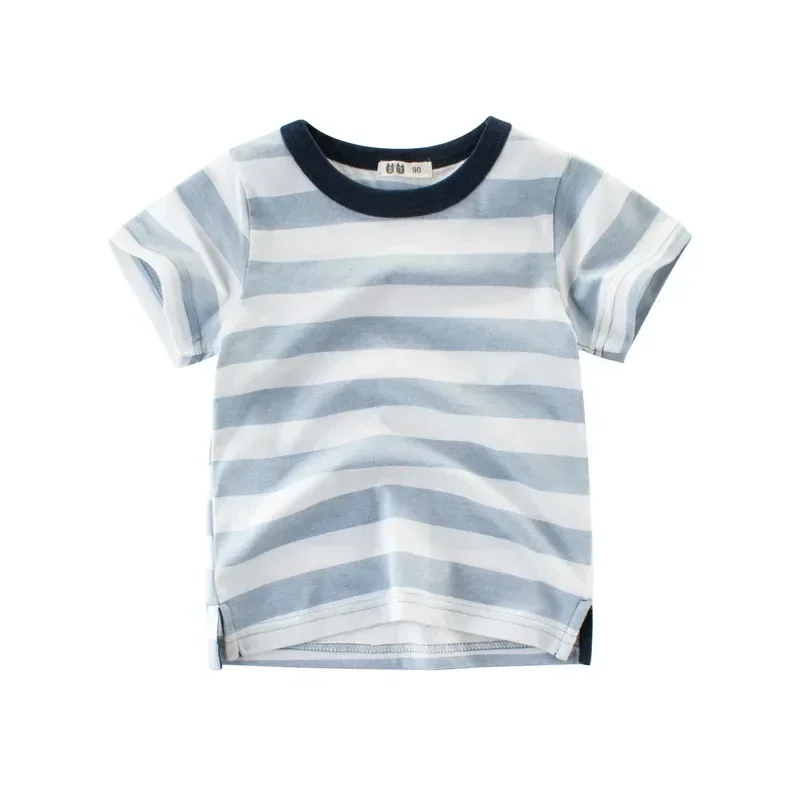 2025 Summer Boys T Shirt Striped Kids Children Tops Cotton Clothing Short Sleeves O-Neck T-Shirt Tee 2-10Years Old Dropship