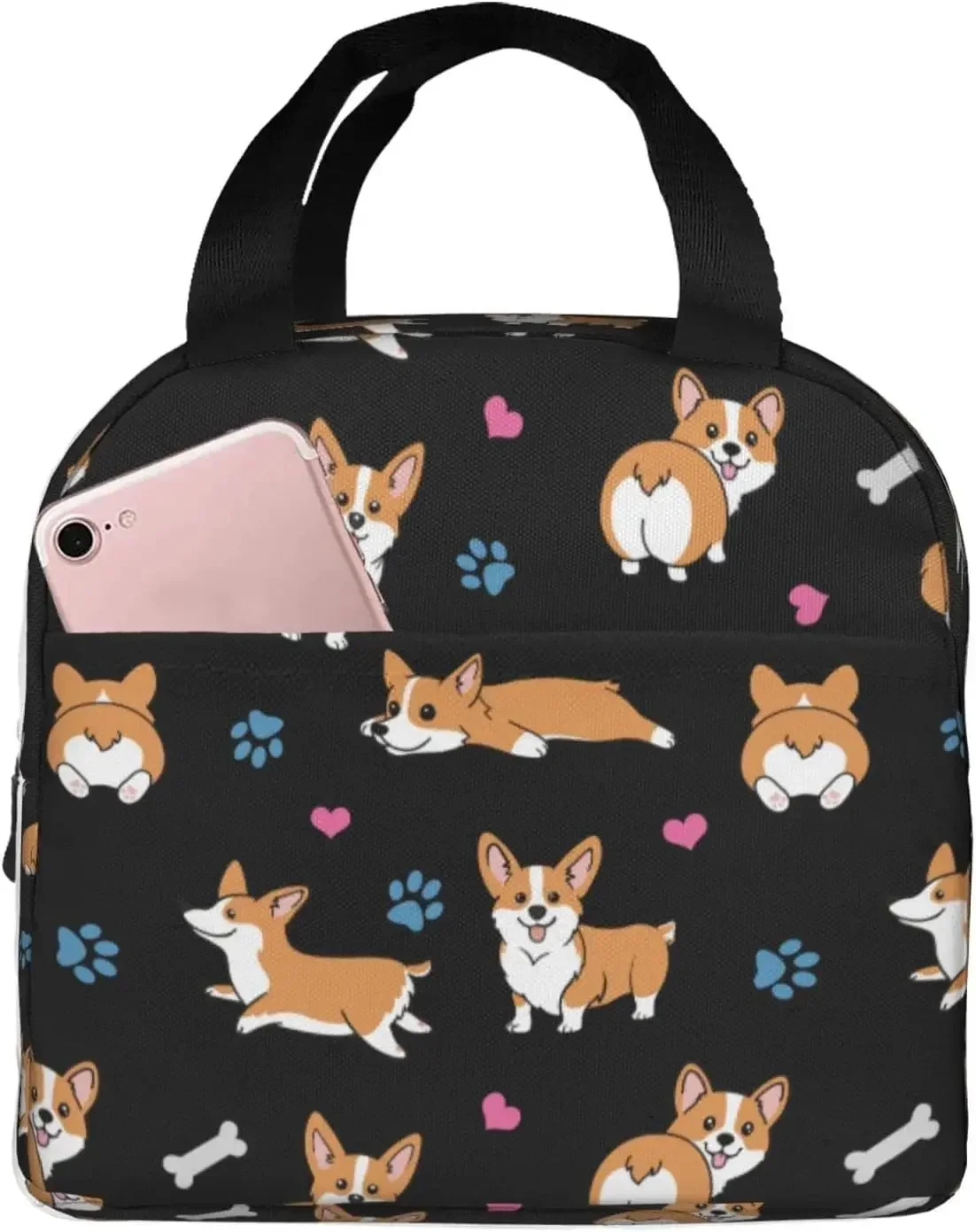

Corgis Paw Hearts Print Insulated Lunch Bag for Girls Kids Women Thermal School Picnic Box Washable Reusable Meal Pail Durable