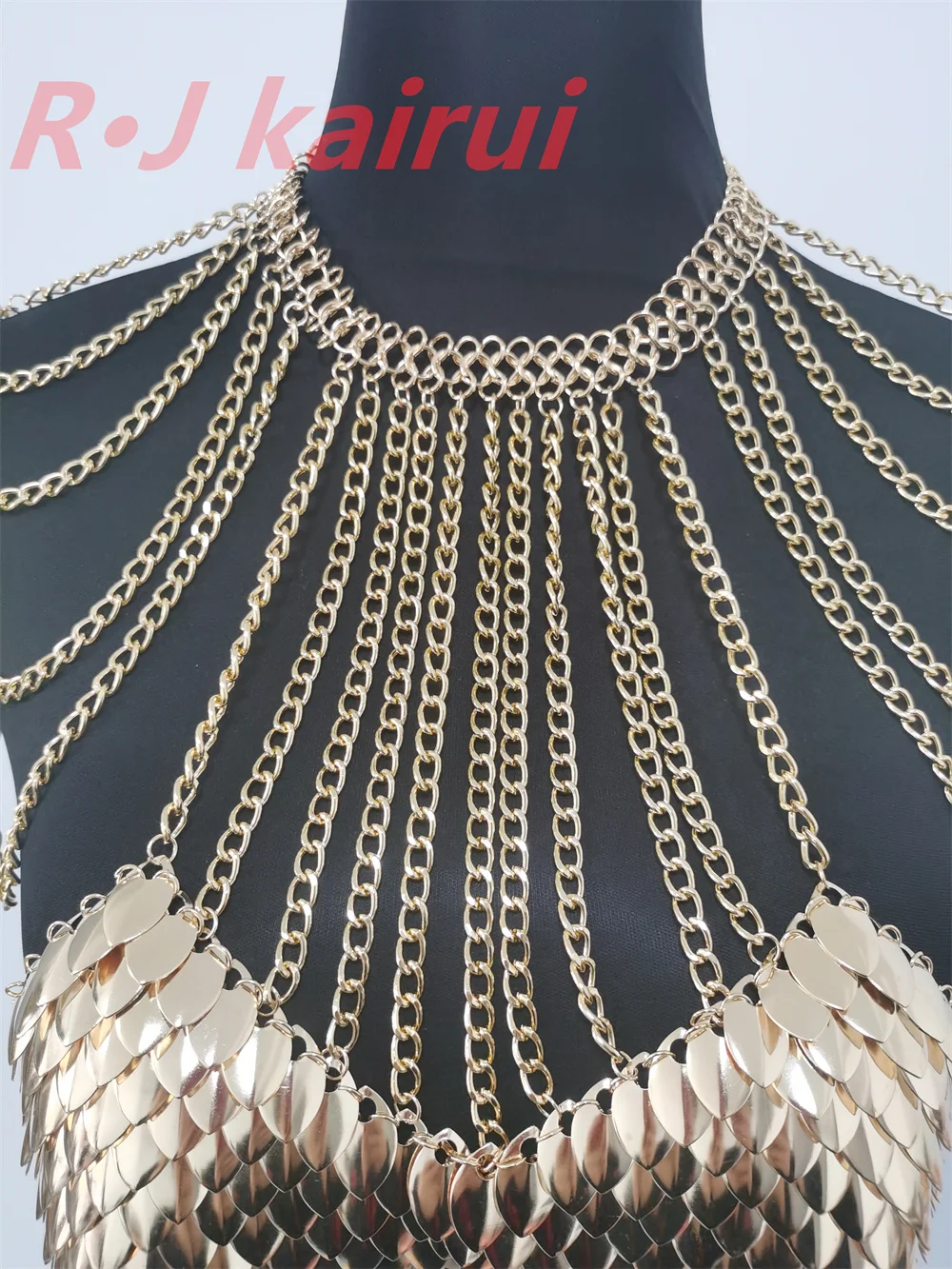 New Fashion RJFS23 Mermaid Fish Scales Shoulder Bra Chains Layers Chainmail Dragon Scale Shoulder Bra Jewelry 2 Colors