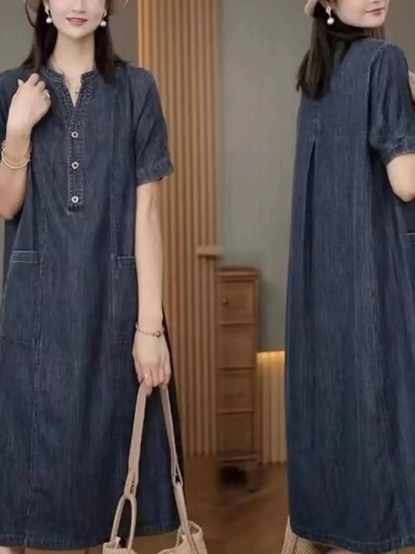 صيف 2025 المرأة Faionable خمر الدنيم الدكتور فضفاض التخسيس اللحوم تغطي منتصف طول مستقيم تنورة أنبوبية تخفيف غير رسمي