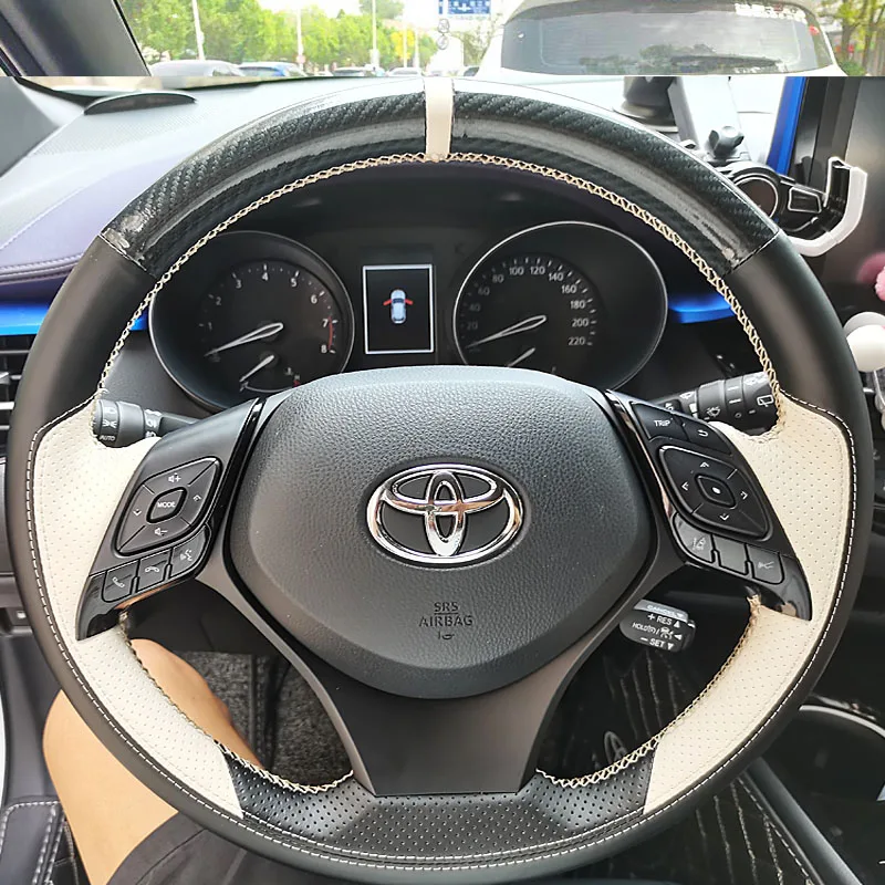 DIY Hand Sewing Car Steering Wheel Cover for Toyota Highlander CHR Izoa YARiS Camry Corolla Car Genuine Leather Accessories