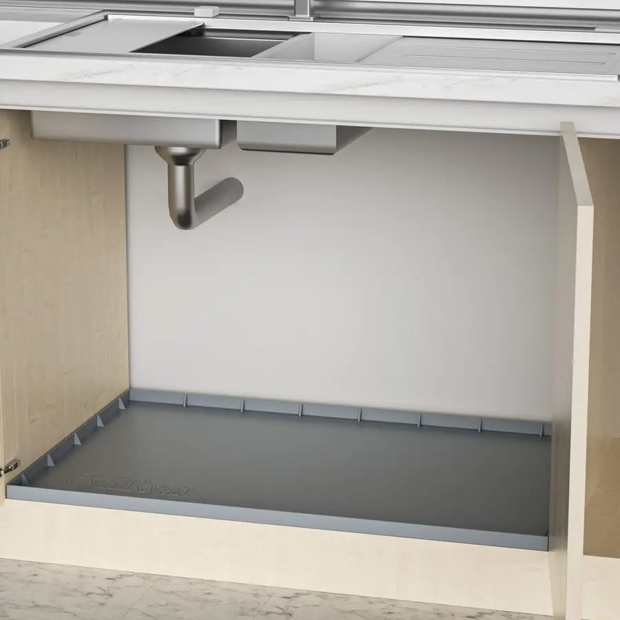 

Sink Mat Waterproof for 36 Cabinet, Kitchen Rubber Mat, Holds Over 3.3 Gallons Liquid, Carbon Cabinets Leak Protector, Bathroom