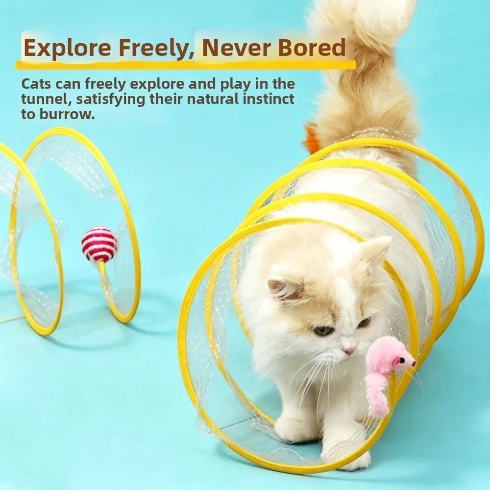 Tunnel de jeu pliable pour chat, tube élastique portable, tunnel de jeu pour chat anti-ennui, tunnel à ressort pour chat avec souris pour l'auto-entretenissement