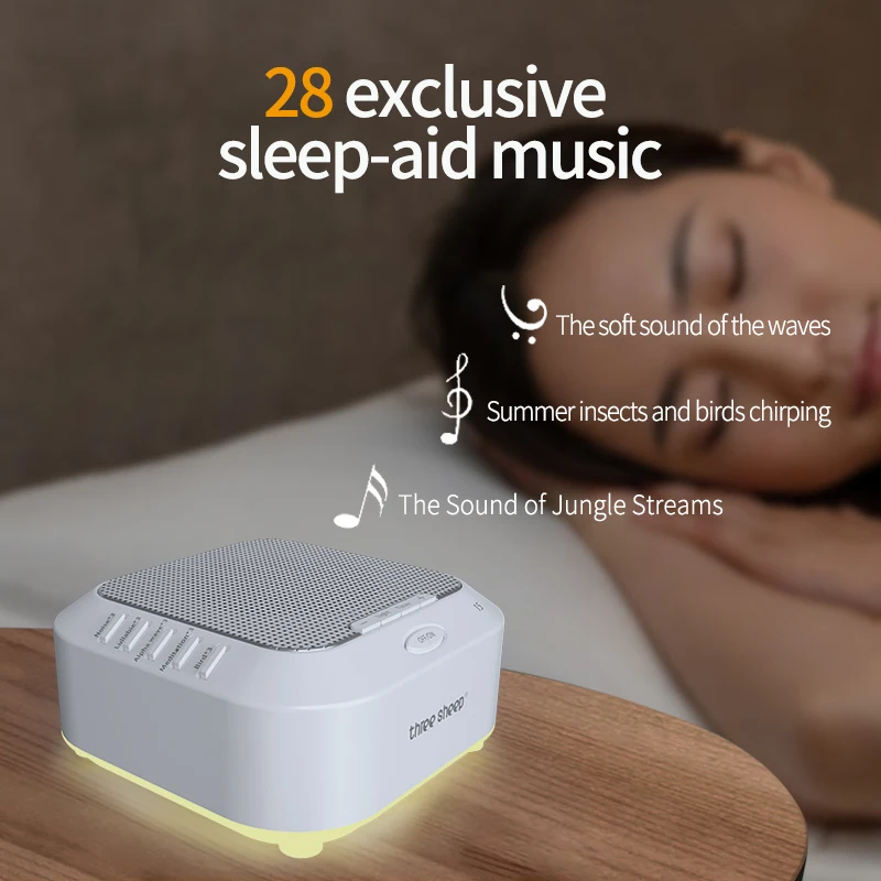 White Noise Sound Machine Portable Baby Sleep Machine 28 Soothing Sounds Volume Adjustable Built-in Rechargeable Battery USB