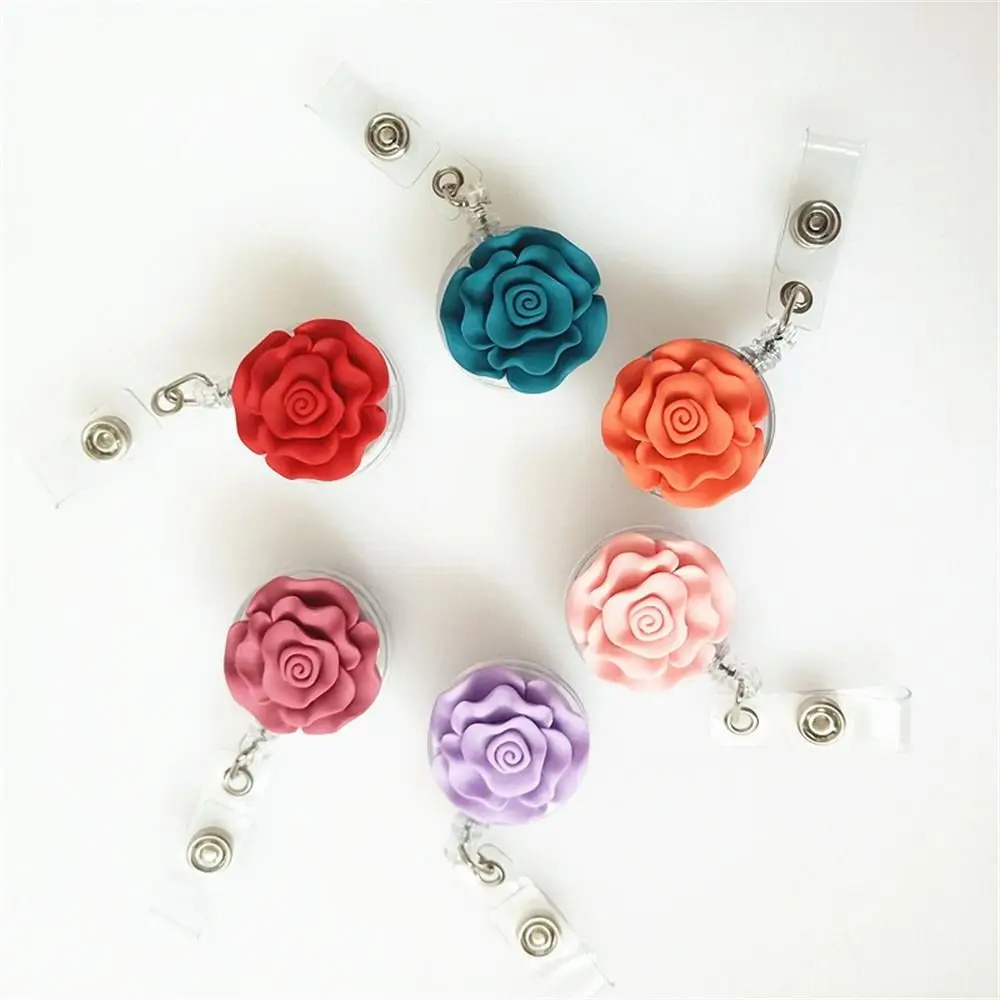 Cute Bow Flower Nurse Badge Reel 3D Flora Chest Card Retractable Badge Holder Name Tag Work Card Easy Pull Buckle Hospital Use