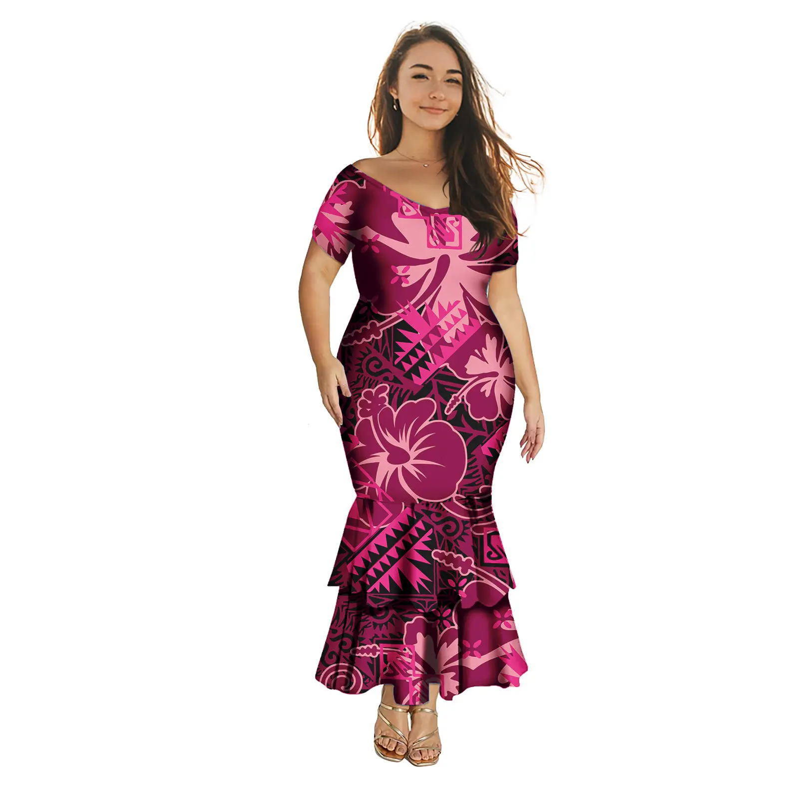 Sexy Bodycon Puletasi Dresses for Ladies Polynesian Puletasi Dress Tradition Samoan Print Custom Pattern Mermaid Dresses