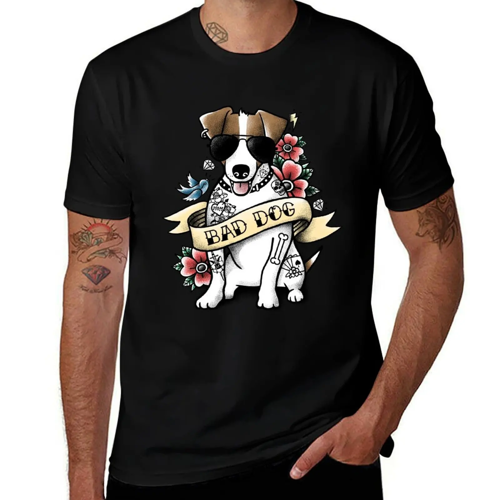 Bad dog jack russell terrier tattoo T-Shirt cotton t shirt pack t shirt man casual T-Shirt - Image 4