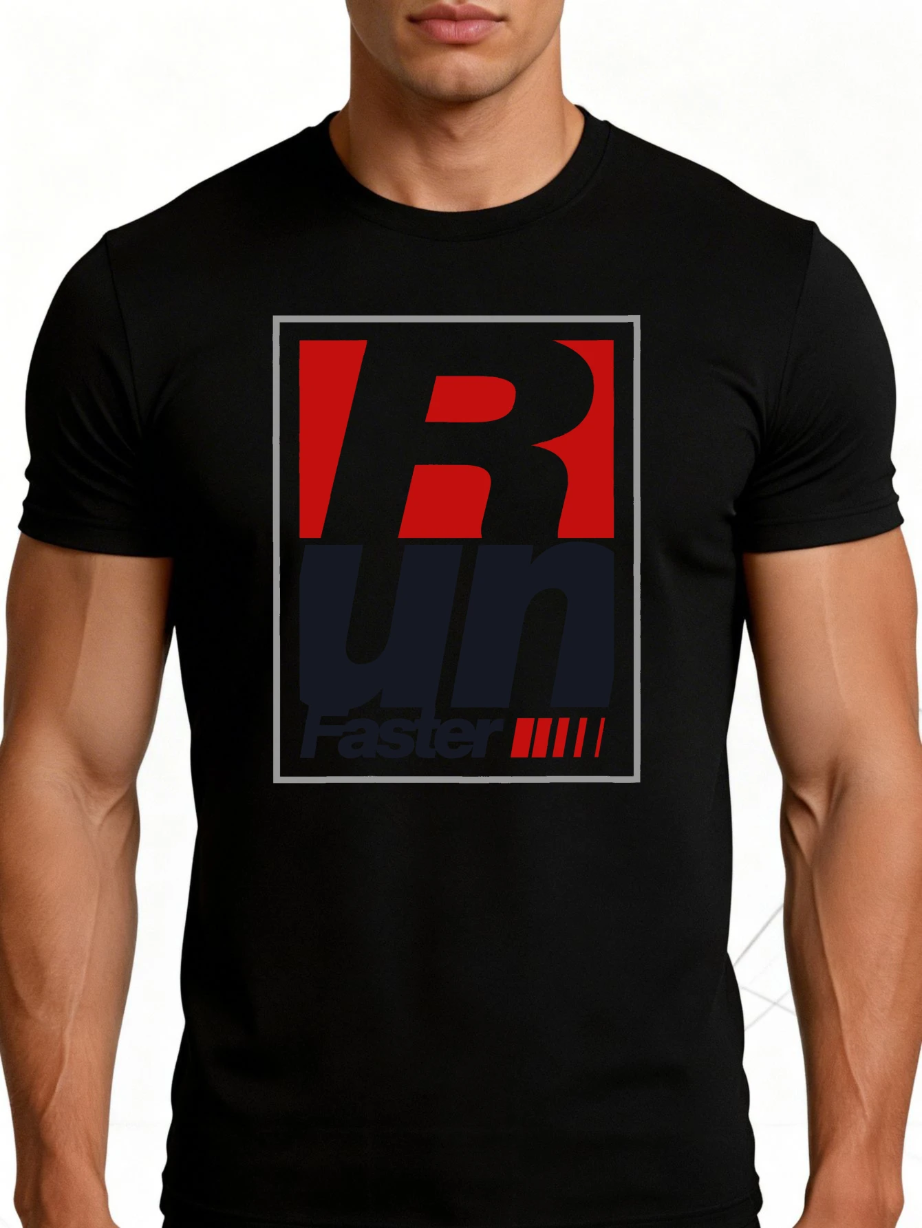 Men's Graphic T-Shirt - Breathable, Soft, Lightweight - Run Faster with Strength and Speed - Retro Fun Graphic Casual Short Sleeve Summer Top, Gift for Him