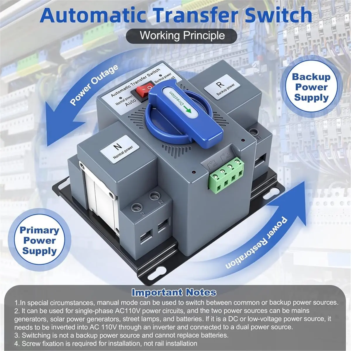 618 Mega Sale 110V 63A 2P Automatic Transfer Switch (ATS), 50/60Hz Dual Power Generator Changeover Switch