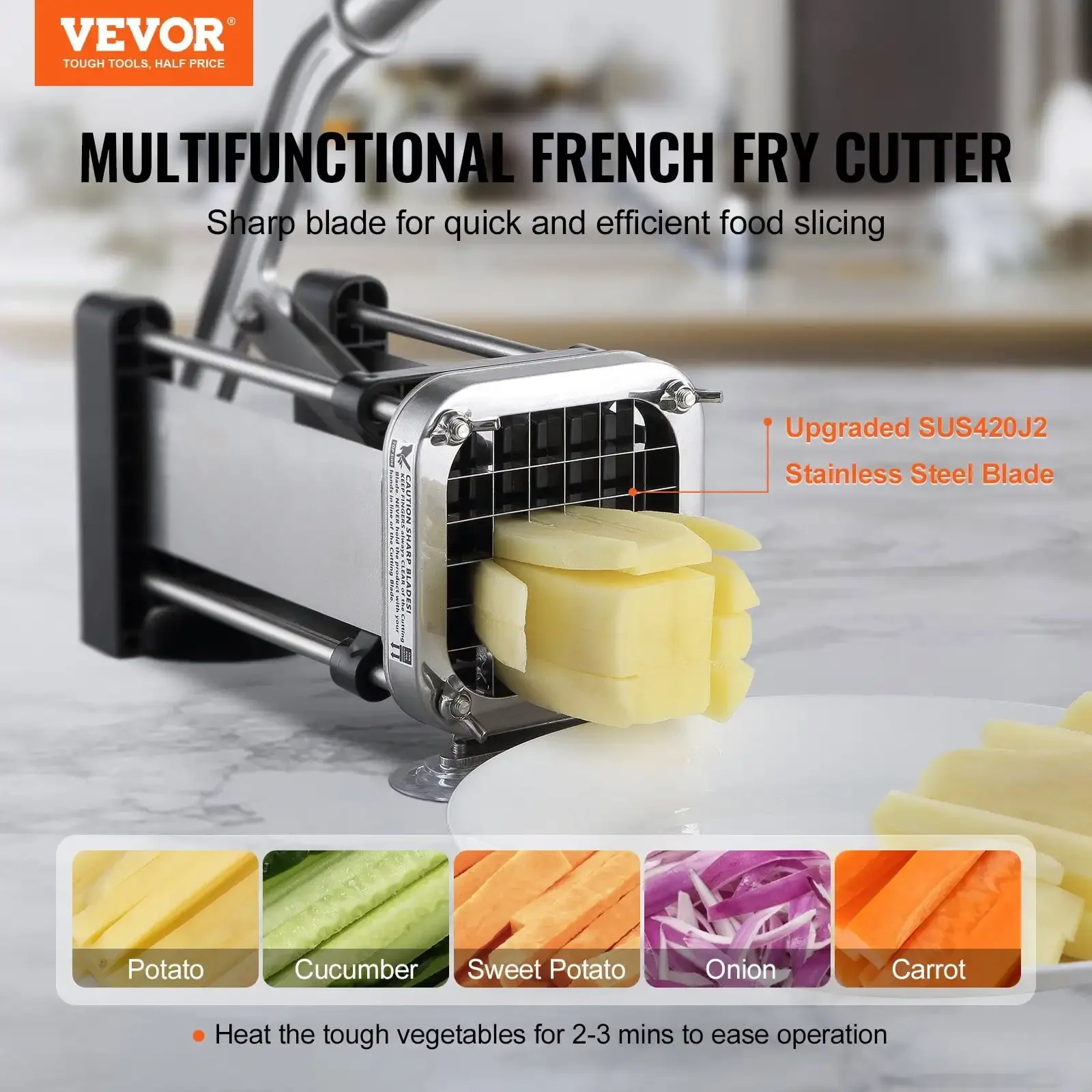 

French Fry Cutter Stainless Steel Potato Vegetable Slicer Chopper w/ Blade