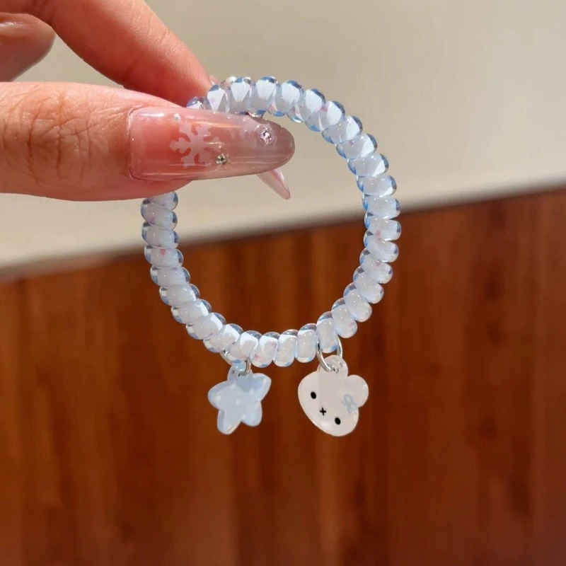 Cartoon Kawaii Miffy Strawberry Stars Hair Tie Acrylic High Elasticity Traceless Telephone Line Small Rubber Band Not Tying Hair