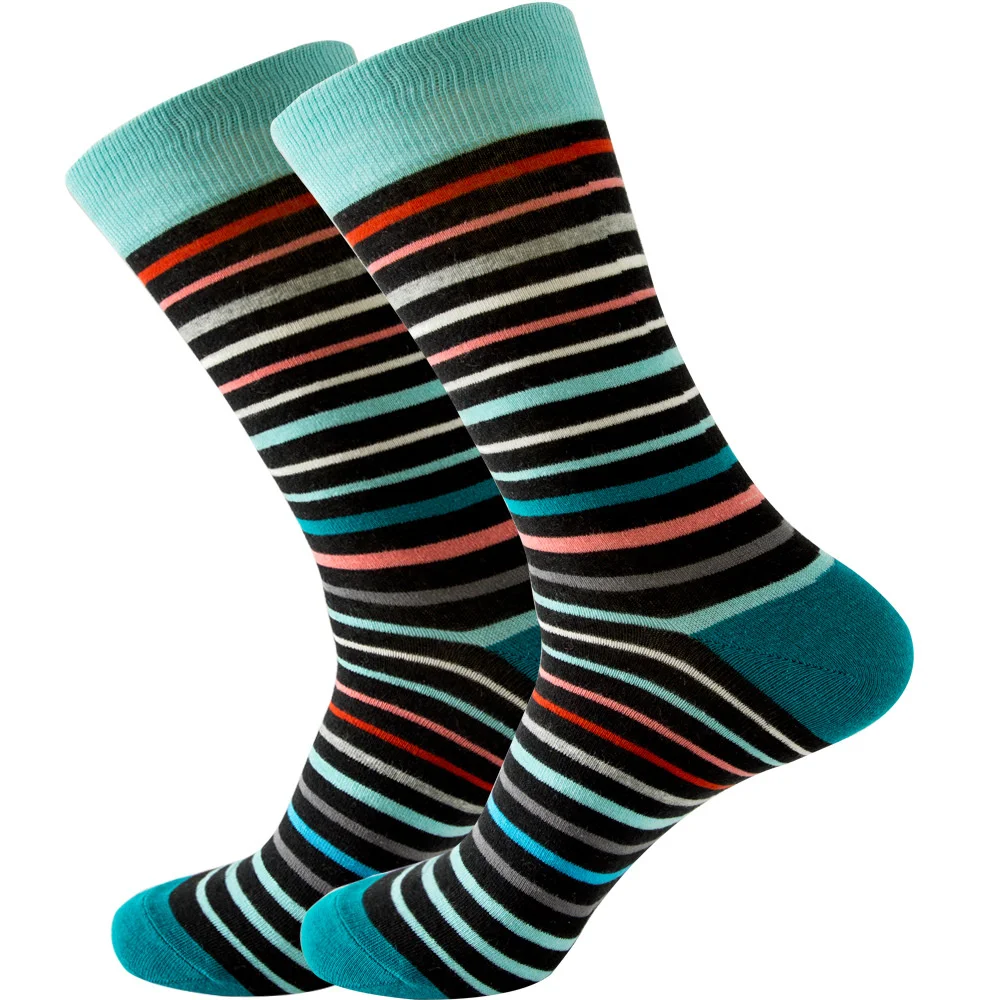 Chaussettes colorées en coton pour hommes, chaussettes à tube moyen, latex géométrique, haute qualité, dernière conception, affaires, automne, 2022