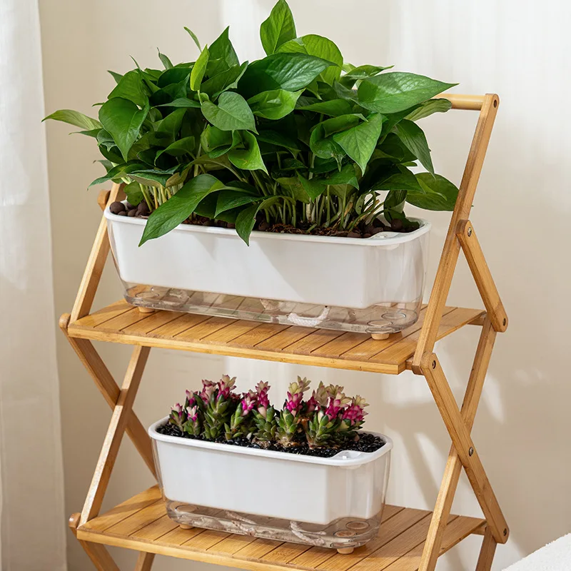 Long Rectangle Self Watering Planter Transparent Lazy Absorb‑Water Flower Pot Indoor Balcony Succulent Pothos Plant Container