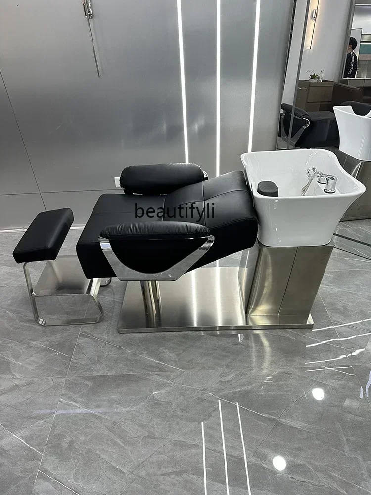 

ld 30Ceramic Basin Half Lying Shampoo Chair Stainless Steel High-End Hair Salon Flushing Bed