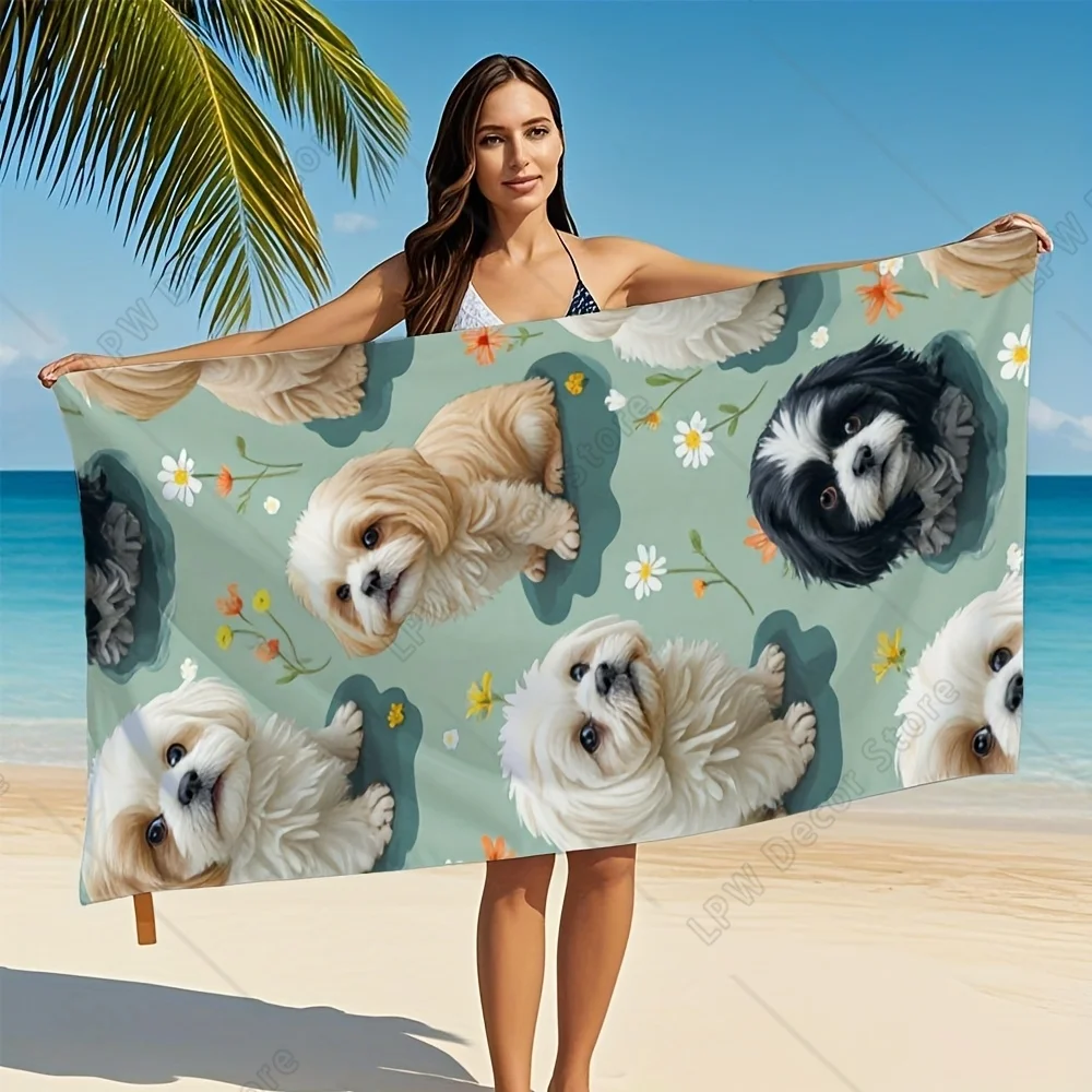 Adorable Shih Tzu Beach Towel Summer Vacation Essential Poolside Accessory Perfect Gift for Beach Lovers