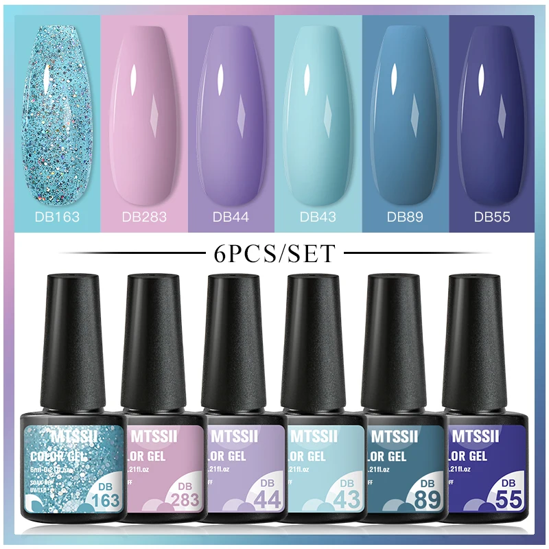 2/6Pcs Blue Green Series Gel Nail Polish Set Winter Colors Semi Permanent Varnish Soak Off UV LED Gel Manicure Nail Art Gel Kit