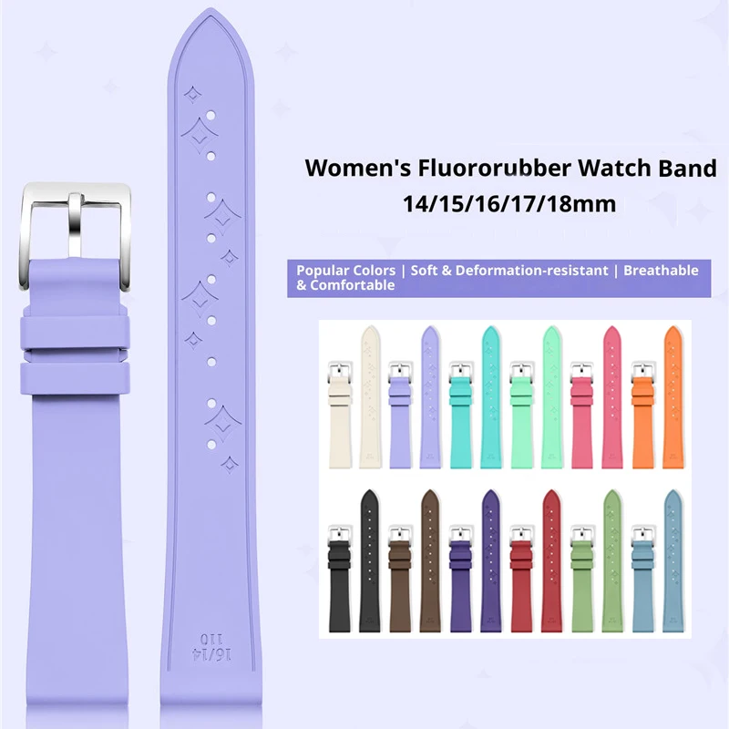 

Fluoro Rubber Watch Strap for Tissot for Longines 14mm 15mm 16mm 17mm 18mm FKM Women Colorful Universal Replace Band Bracelet