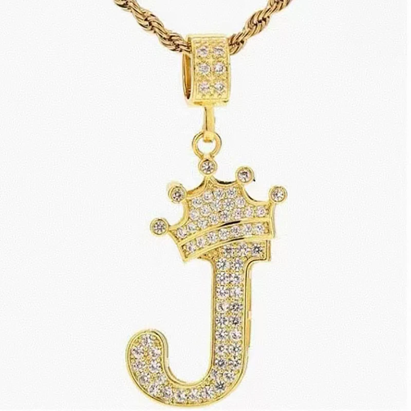 

Crown A-Z Letters Necklace 18K Gold Plated Pendant with 23'' Chain, Christmas Birthday Gift Hip Hop Name Jewelry for Men Women