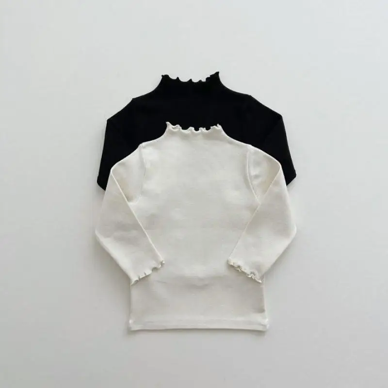 

Осень 2024, новые детские футболки с длинными рукавами, однотонный повседневный пуловер с полувысоким воротником для маленьких девочек, детская универсальная нижняя рубашка