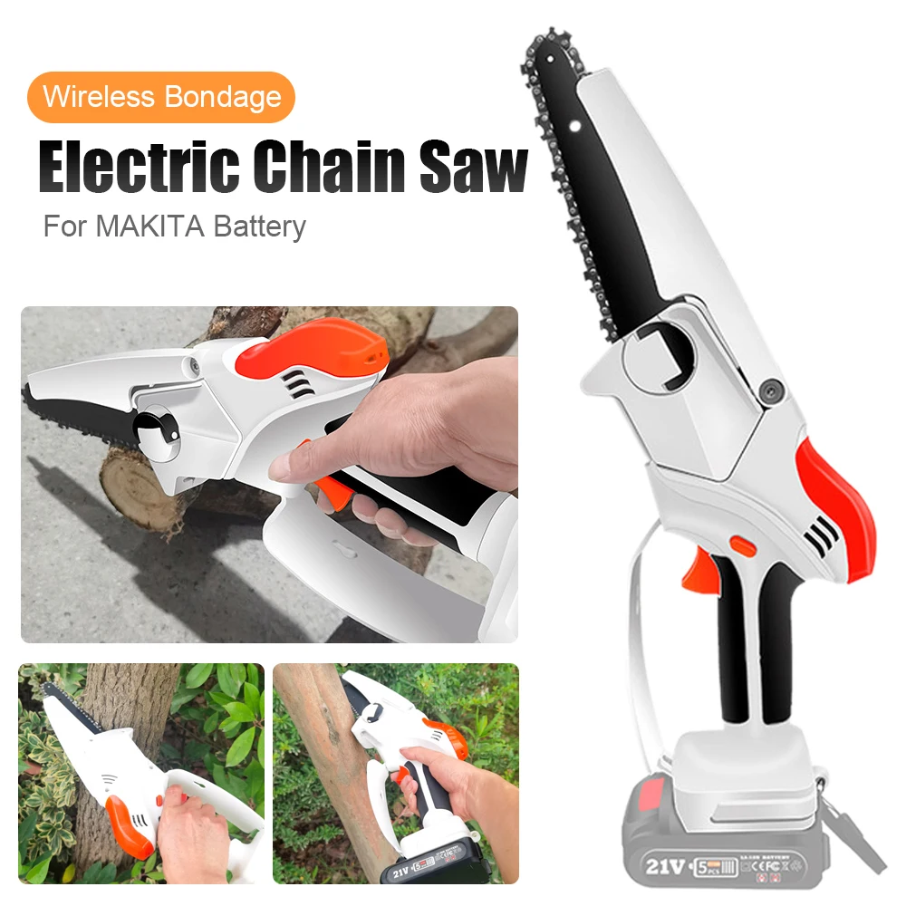 6 Inch Woodworking Electric Chainsaw Rechargeable,Portable Electric Pruning-Saw,Garden Power Tools for Makita 18V Battery