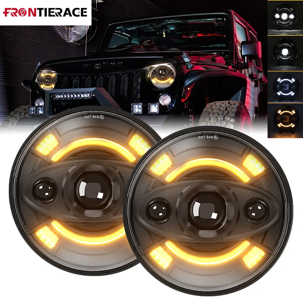 

7 Inch LED Lighthouse Projector Ranger Smiley Face Pattern Headlight for VW New Polo 2023 Automatic Lighthouse 4x4 Wrangler JK