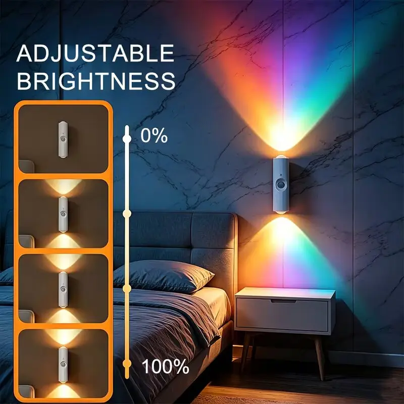 RGB Motion Sensor LED Wall Lamp, Up‑Down Dual Lighting, Type‑C Rechargeable Magnetic Installation, Color Changing Neon Hill Mood Light, Dimmable Nightlight for Bedroom Corridor Stair Decor, Perfect Christmas Gift