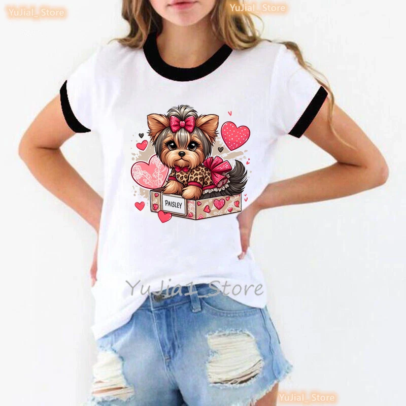 

Valentine'S Day Print Tshirt Yorkie Dogs Graphic Print Women T-Shirt Fashion Harajuku Dog Lover Tshirt Kawaii 00s Girls Tshirts