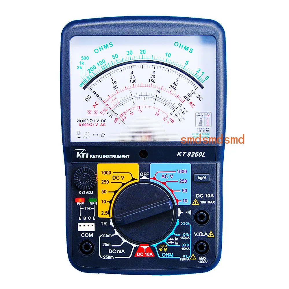 KT8260L High Precision Pointer Display Analog Multimeter AC/DC Voltage 1000V 10A 20MΩ Handheld Resistance Tester with Backlight