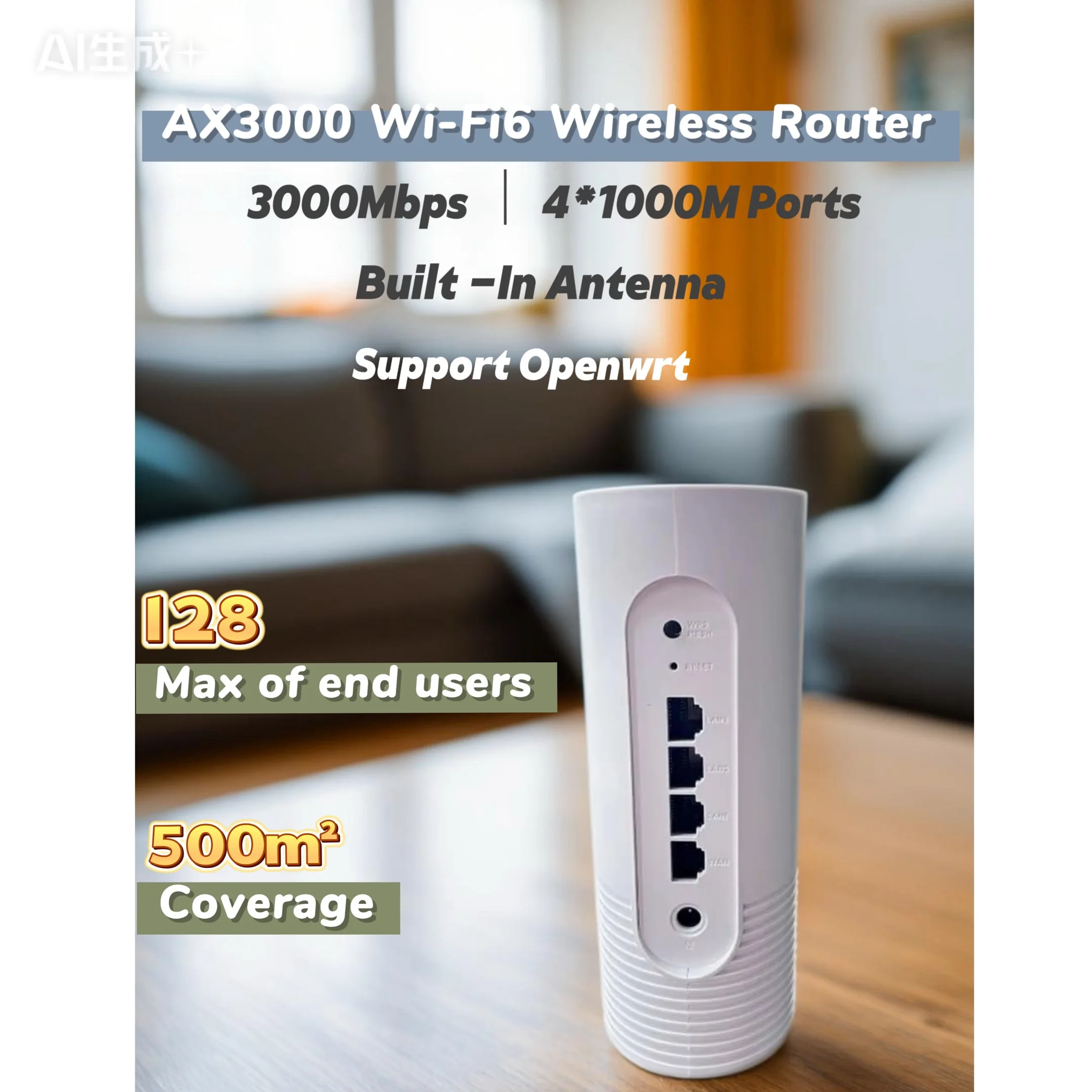 AX3000 OpenWRT 3000Mbps Dual Band 2.4/5GHz Gigabit WIFI6 Router 802.11AX MIMO Mesh Wide Strong Signal Range Router