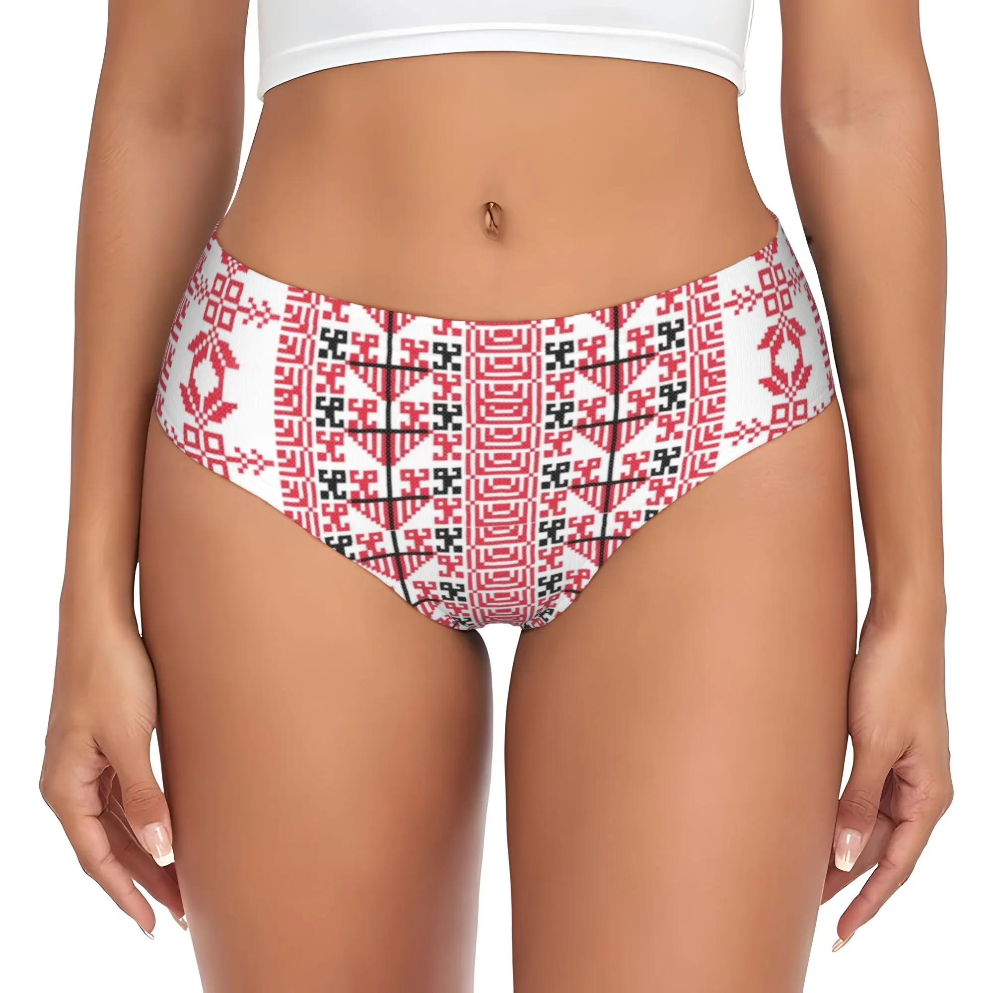 Women Palestine Cross Stitch Embroidery Panties Underwear Female Stretch Palestinian Arabic Tatreez Briefs Underpants