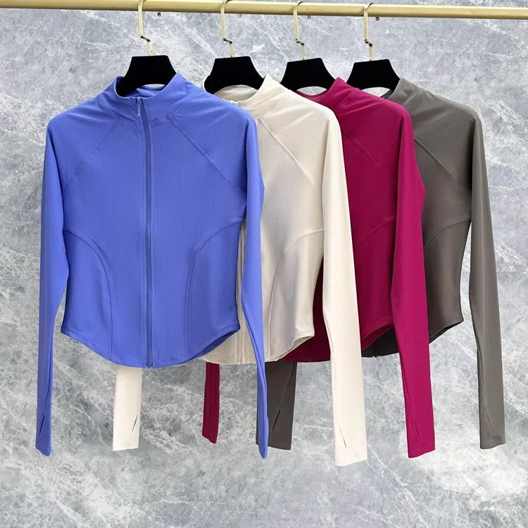 سترة رياضية جديدة ذات ياقة واقفة للتخسيس، سترة رياضية ضيقة للجري، كاجوال، سحاب لليوجا، مقاس ضيق، أكمام طويلة للياقة البدنية #1