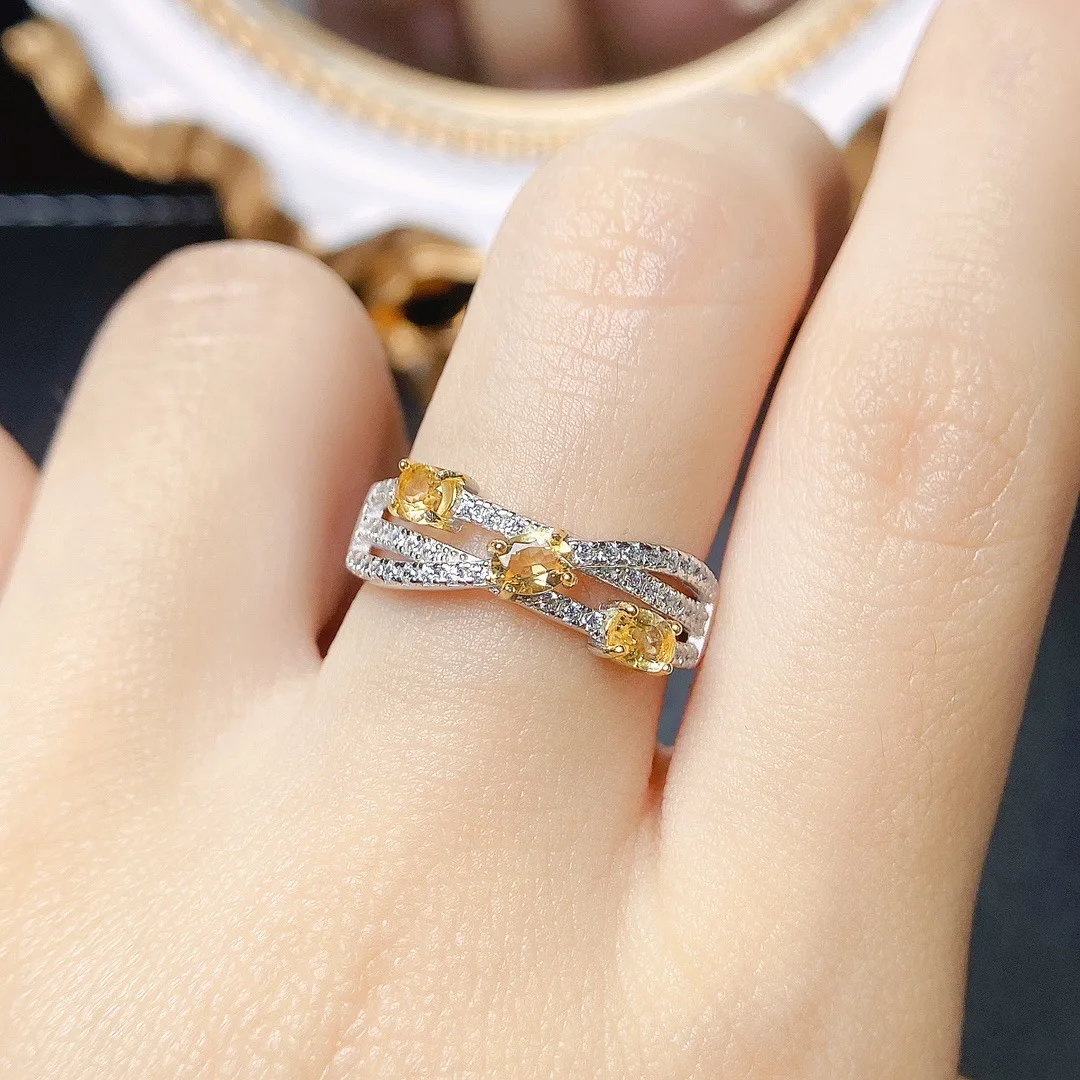 Natural Citrine Gemstone Ring 3mm*4mm Natural Citrine Silver Ring Solid 925 Sterling Silver Ring Lady Wedding Ring