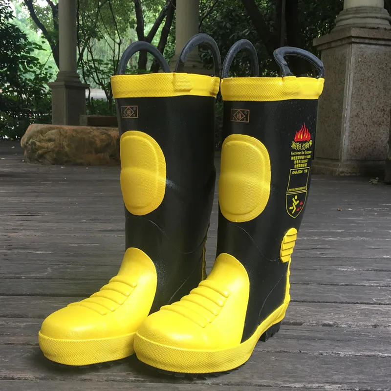 Firefighting Rain Boots Steel Toe Steel Bottom High-Cut Boots Anti-Crush Proof Boots Warmth Resistant Shoes Rubber Outsole