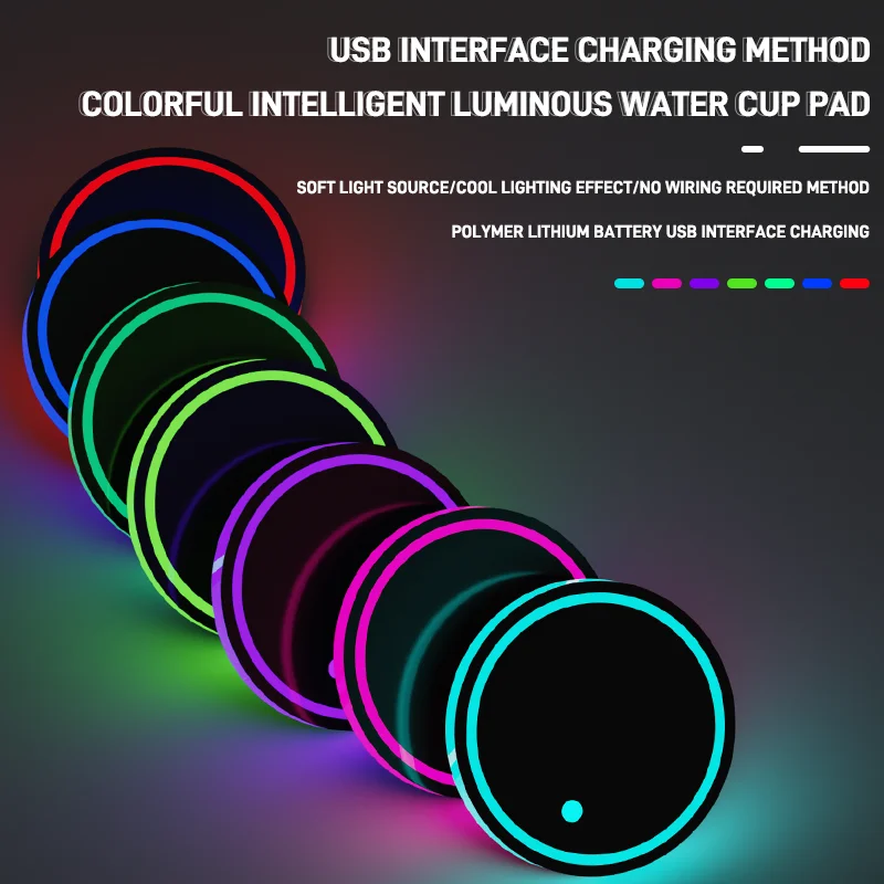Coussinet de tasse d'eau lumineux LED pour voiture, Colored cup holder, Smart and luminous cup mats, car interior lighting