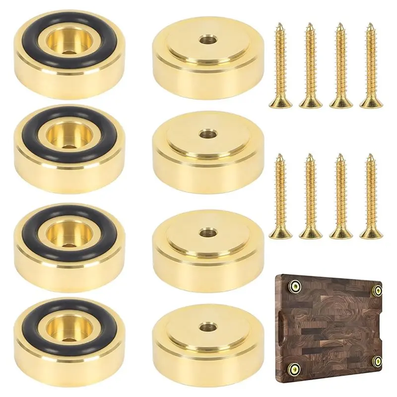 AC88-Gold Plated Brass Cutting Board Feet- 8Pcs Set With Nonslip Pads(1.18X0.39Inch) Non-Slip Legs Kit For Furniture