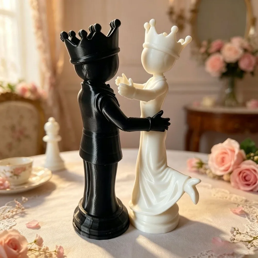 2pcs 3D Printed Chess Couple Statues Sculpture Decoration Desktop Ornaments Creative Queen King Statue Gift For Couples