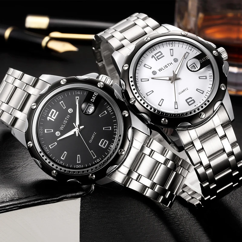 Men Watch Stainless Steel Strap Calendar Quartz Clock Suitable Business Men Watch Sport Fashion Quartz Watch Reloj Hombre