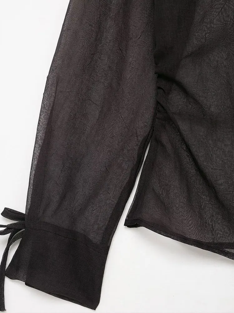 TFAFXY قمصان نسائية شفافة بأكمام طويلة ورقبة على شكل V بلوزات عصرية أنيقة للفتيات قميص نسائي أنيق