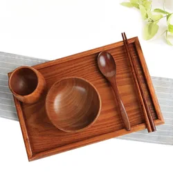 Japanse Houten Servies Set Kom Eetstokjes Lepel Dienblad Massief Hout Kinderen Servies Servies Keuken Accessoires