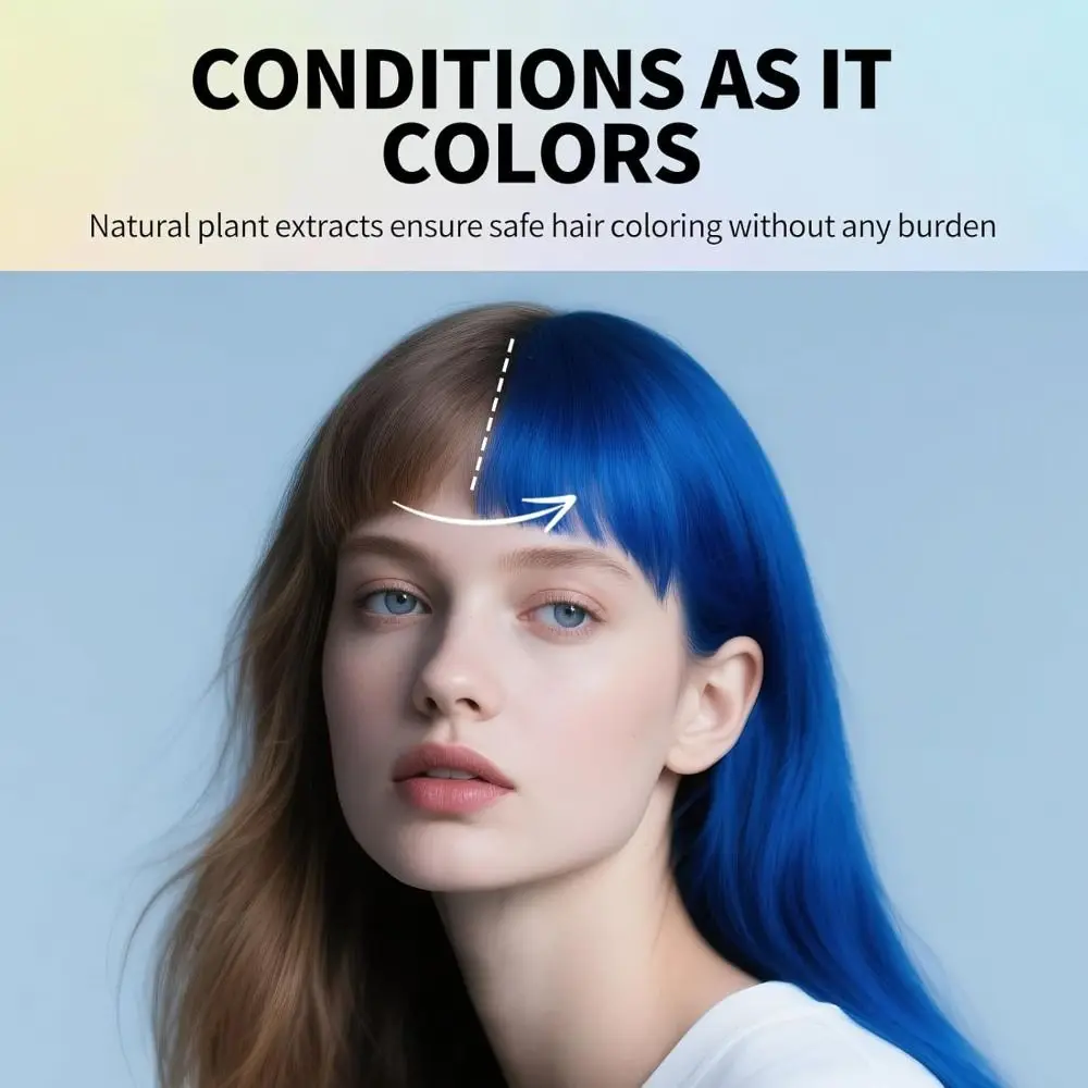 New Waterproof Comb Hair Dye Sweat-proof Blue Color Hair Colouring Cream Portable Easy to Use 2 in 1 Instant Dye