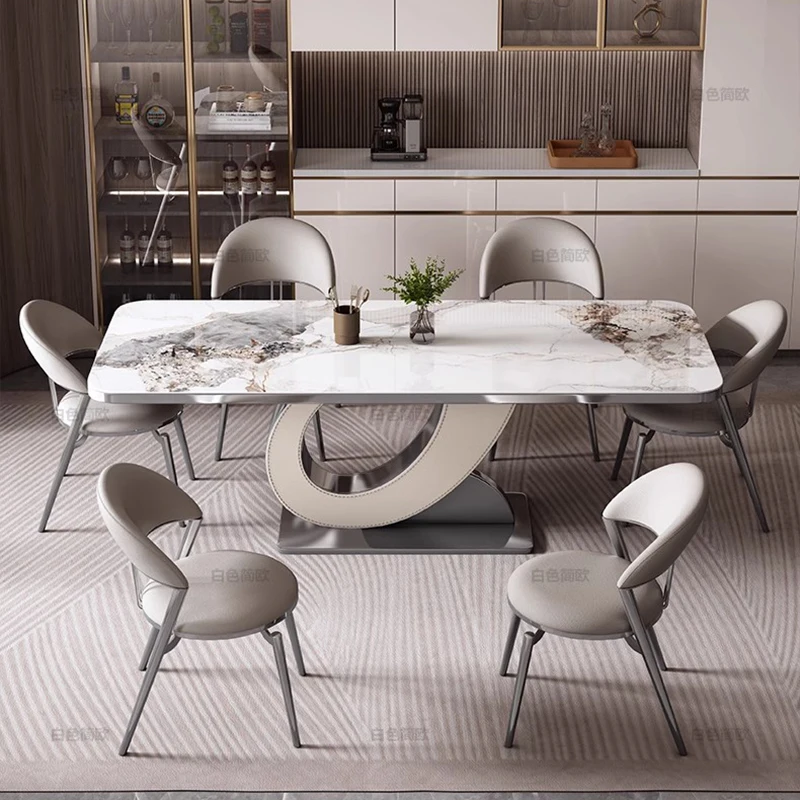 

Cafe Table Luxury Dining Elegant Tables Marble Sedentary Room Oval Dinning Sets Chairs Kitchen Mesa Plegable Restaurant Round