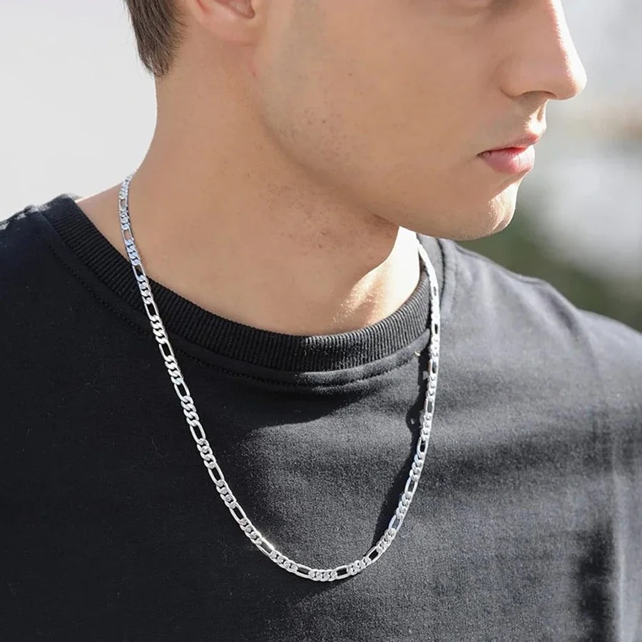 1PC 2.5MM Men's French Figaro Necklace Chain 18K Gold Plated 925 Silver Plated Long Chain Necklace Unisex Jewelry 16-30inch