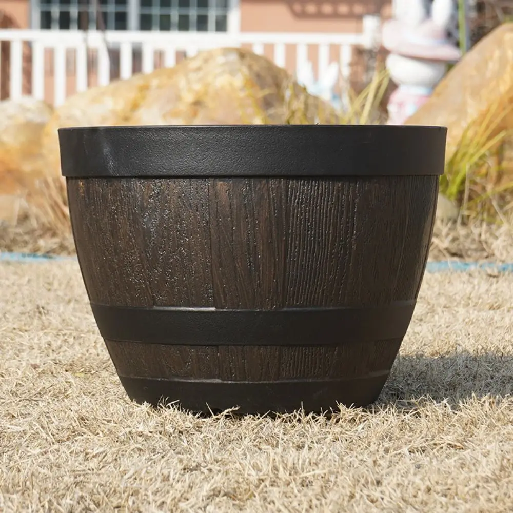 Breathable Simulation Wood Barrels No Deformation Handicraft Round Flower Pot Decorative Flower Bucket Ornament