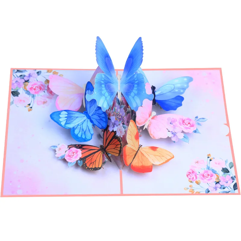 Christmas Greeting Card Butterfly Garden Fragrance Stereoscopic Greeting Cards Cross-Border Pop-up Butterfly Flying Thank You Bl