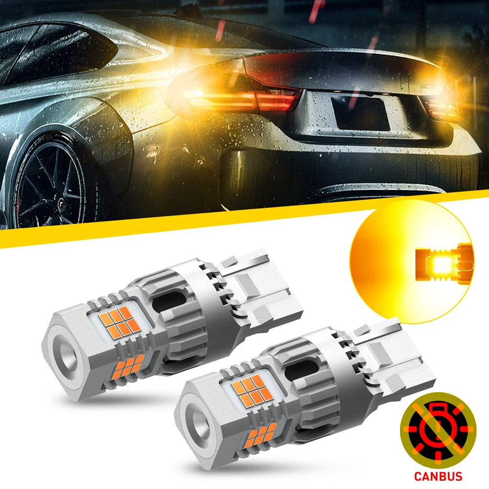 2Pcs AUXITO 7440 WY21W T20 LED Canbus No Hyperflash W21W 7440NA LED Error Free Amber Car Turn Signal Light Bulbs Auto lamp 12V