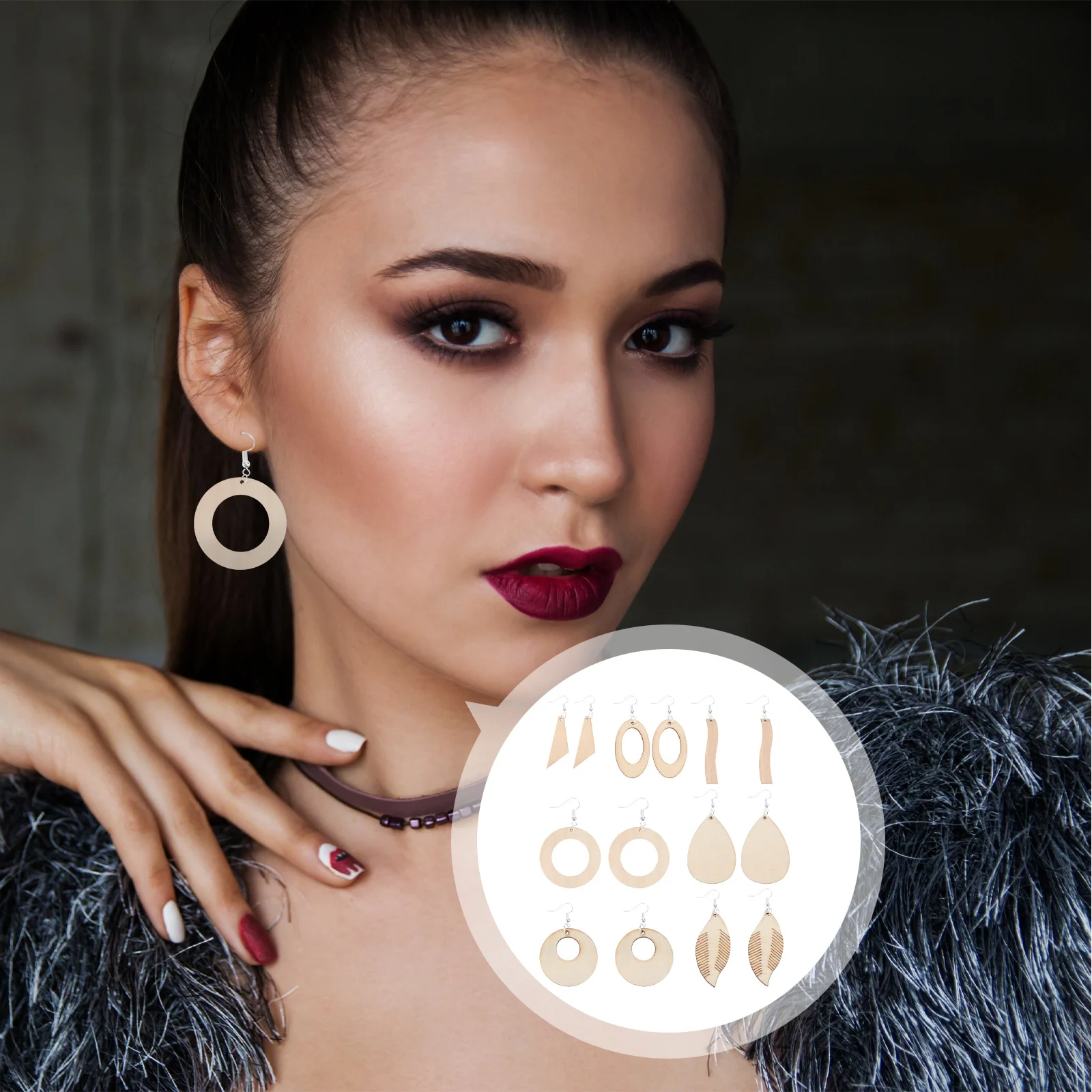 

70Pcs DIY Wood Earring Kit Natural Teardrop Pendants for Creative Jewelry Making Unfinished Handcraft Earring Blanks with Metal