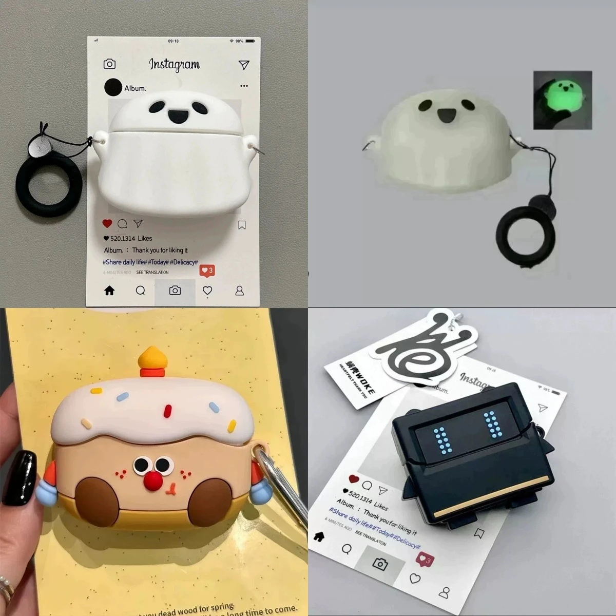 

Cute 3D Cartoon Silicone Case For UGREEN HiTune S6 Magic Earbuds Cover Luminous Ghost/Cake/Robot Shockproof Earphone cover