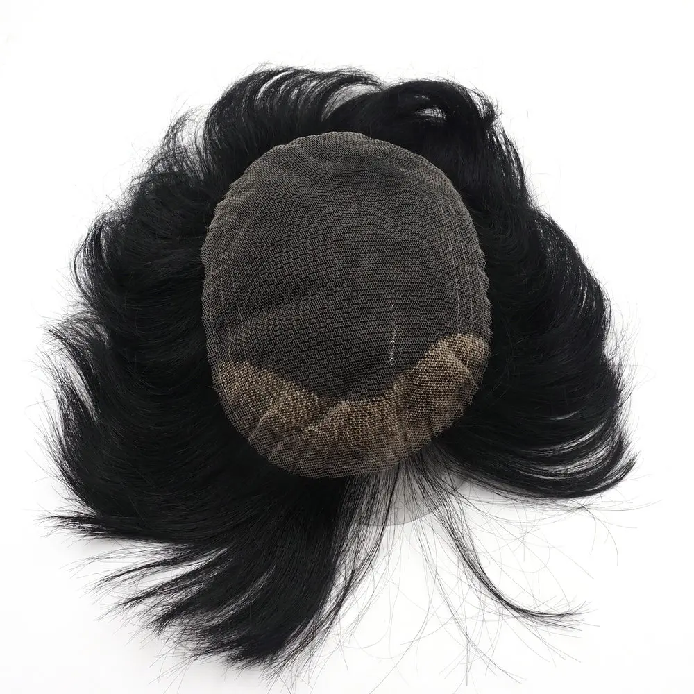 Jet Black 1# Full Swill Lace 5x7" Toupee For Men Right Style Human Hairpiece System